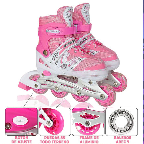 Patines En Línea Ajustable 6 Ruedas Con Kit Protección M