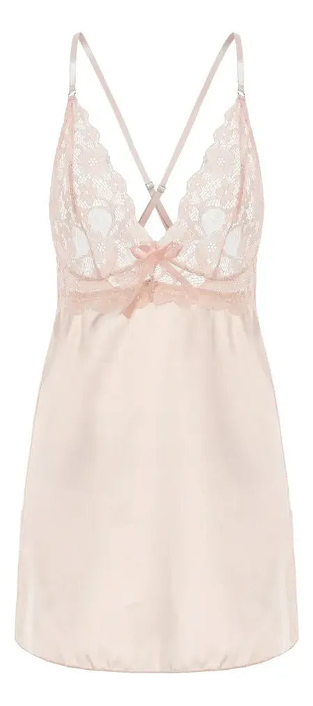 Baby doll de encaje y seda de hielo con escote en V talla M