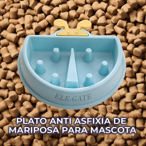 Plato De Croquetas Lento En Forma De Mariposa Azul