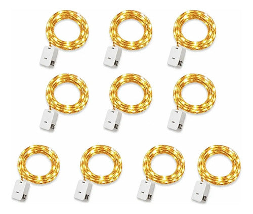 10 Guirnaldas De Luces Led 1 Metro Luz Cálida Con Caja Para Dorado