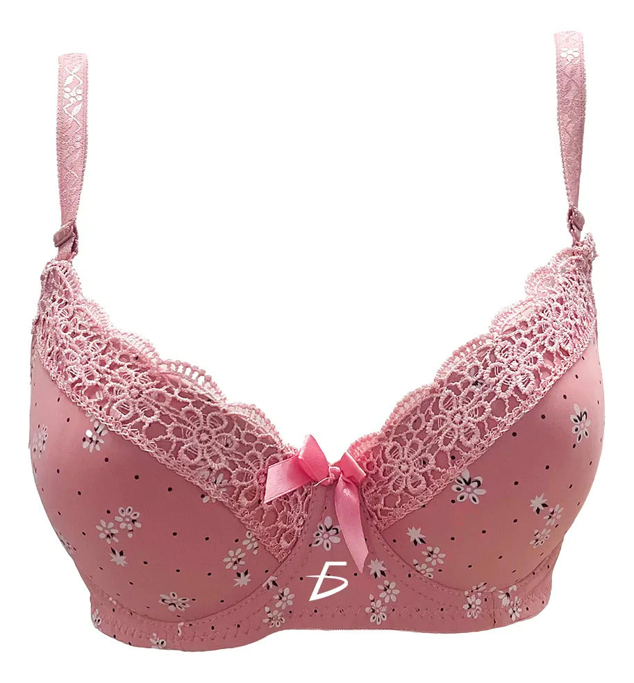 Brasier con encaje de copa completa rosa M