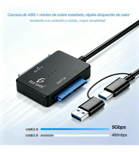 Adaptador Dual Sata A Type C Usb 3.0 Lectura Simultánea De
