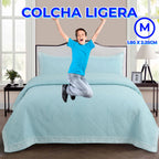 Juego de edredón y 2 fundas con olanes azul 180 x 220 cm