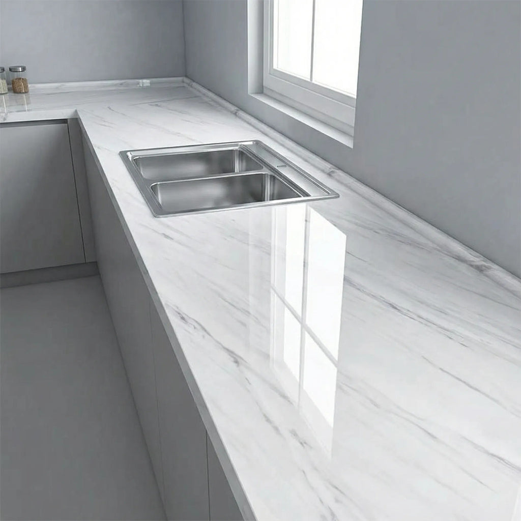 Vinil Adhesivo De Pvc Mármol Blanco Impermeable Para Cocina