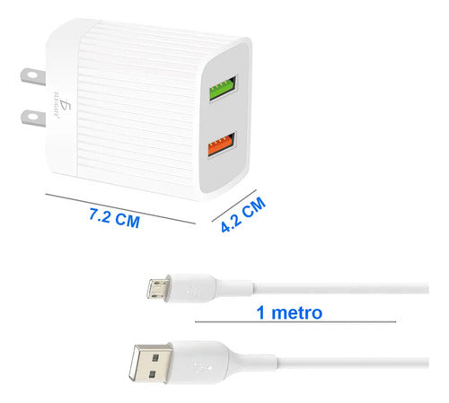 Cargador Qc 3.0 Rápido Para Celular Android 2 Usb 2.4a 24w