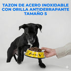 Cuenco de acero inoxidable para mascotas con base amarillo
