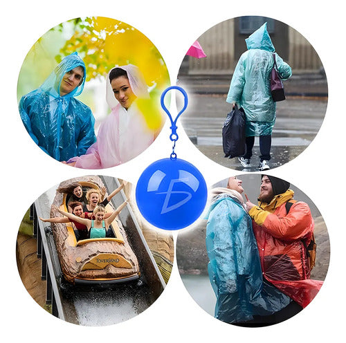 Impermeable De Lluvia Desechable En Llavero De Bola Azul M