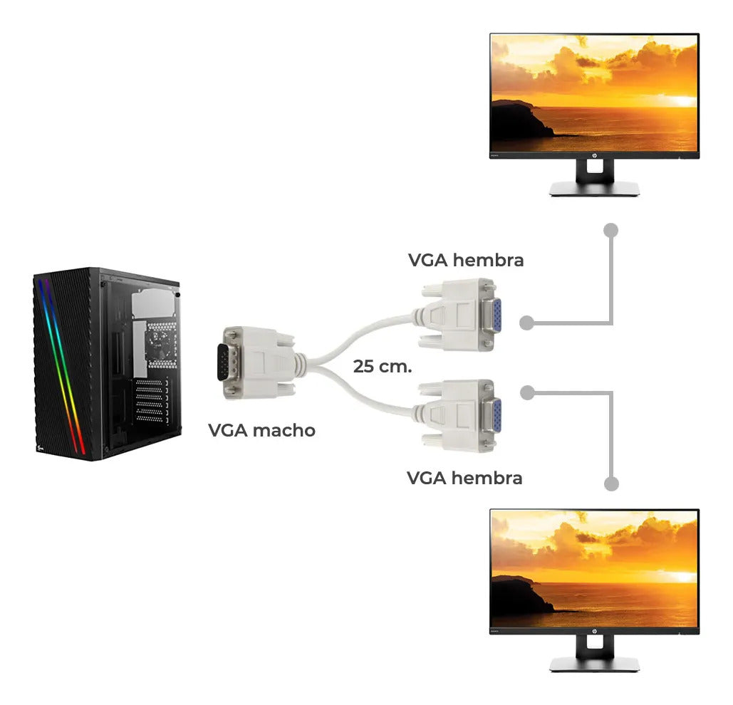 Cable Divisor Vga Video Splitter 2 Monitores A La Vez