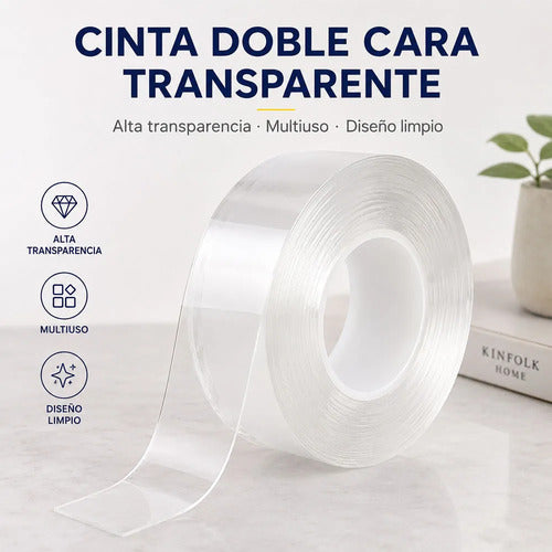 Cinta Nano Gel Transparente Doble Cara 3 M X 1 Cm
