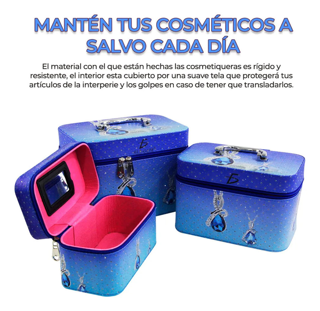 Cosmetiquera neceser estampado kit de 3 pzas
