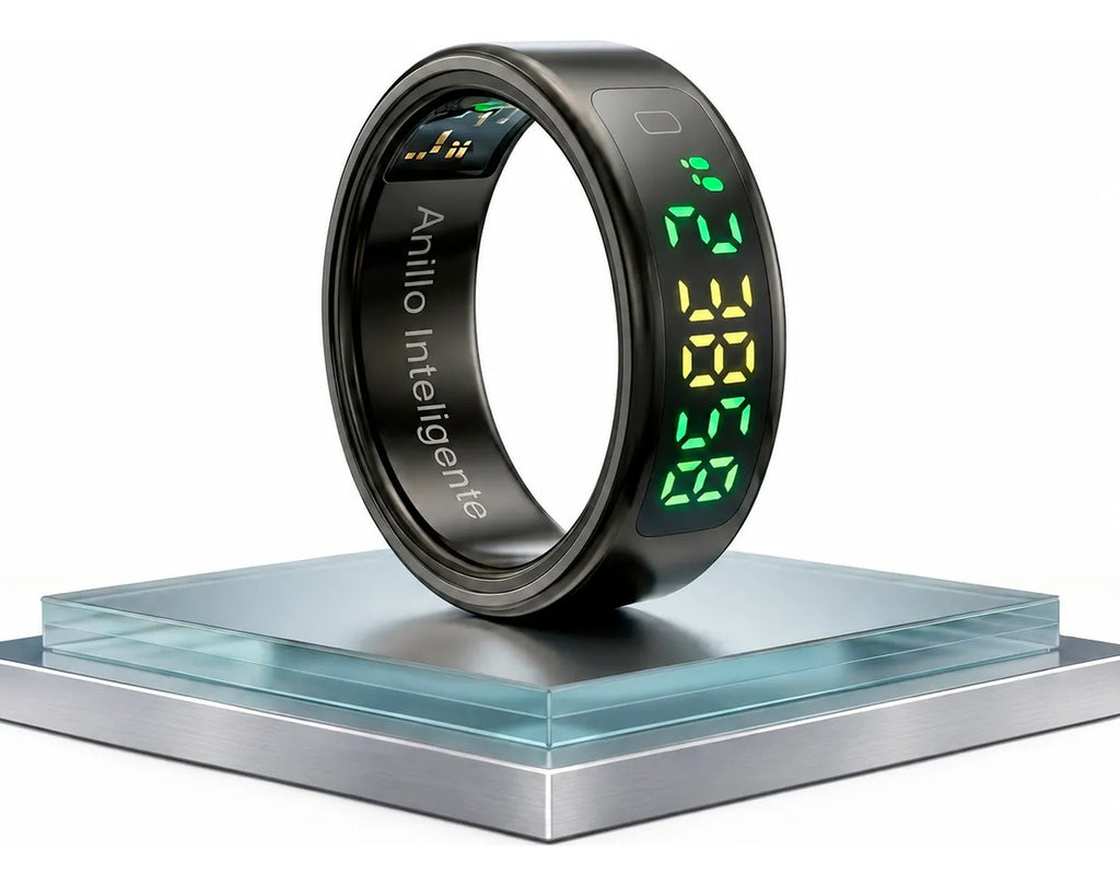 Anillo inteligente negro talla 8 con pantalla