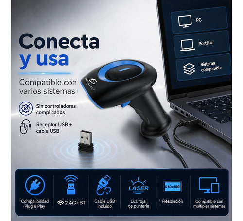 Lector De Código De Barras Inalámbrico Bluetooth Usb 2.4g