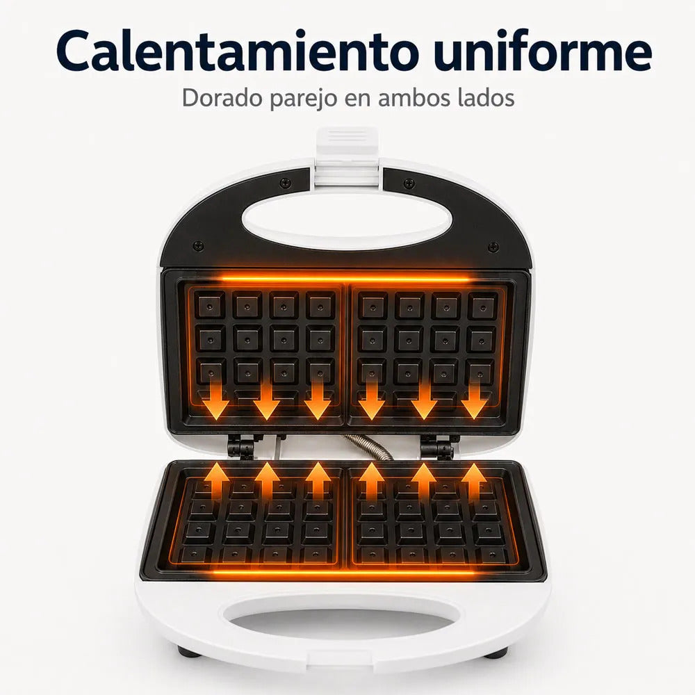 Waflera eléctrica compacta 800W antiadherente desayunos