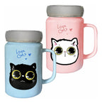 Taza de cerámica con tapa metálica y tipo espejo dibujo