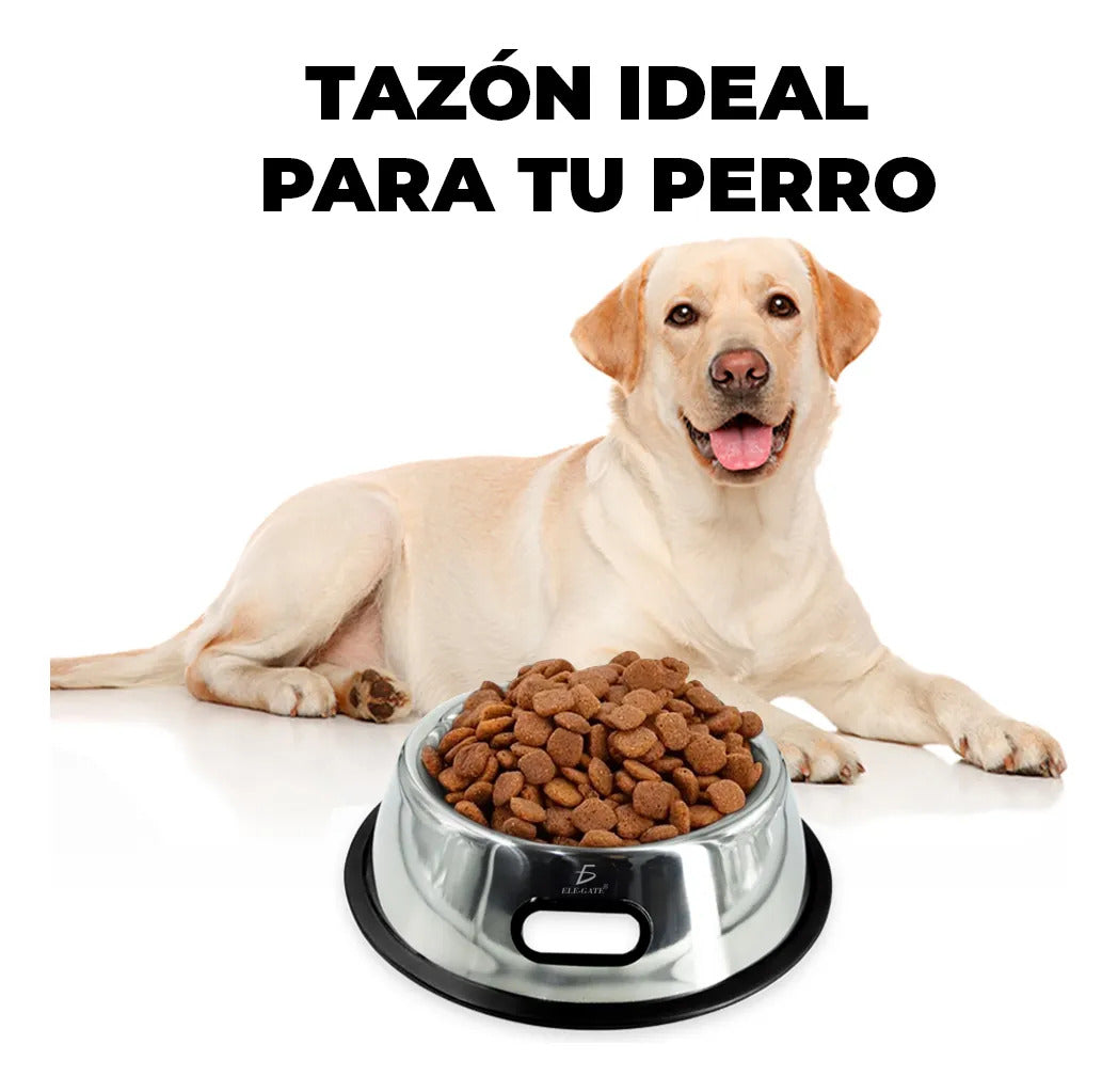 Tazón Redondo Antiderrapante De Acero Para Mascotas