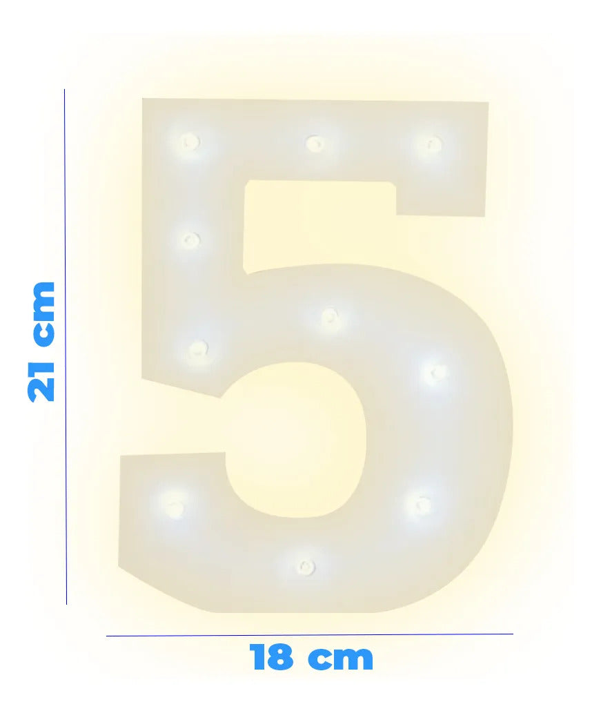 Numero 5 En 3d De Luz Led Luz Cálida