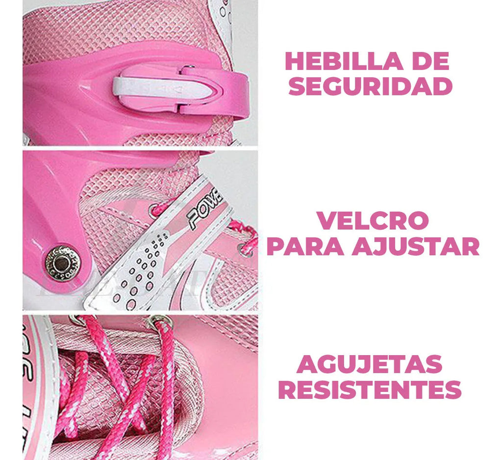Patines En Línea Ajustable 6 Ruedas Con Kit Protección M