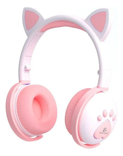 Audifonos Inalambricos Bluetooth Diadema Led Gato Microfono Blanco