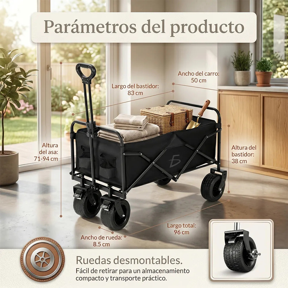 Carrito plegable todoterreno negro 96 cm para mandados