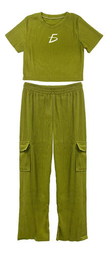 Conjunto Monocromático Casual Con Pantalón Cargo Y Playera Verde Monocromático M