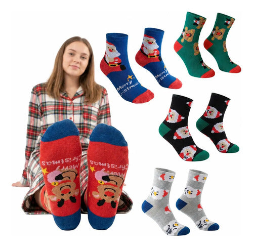 Set De Calcetas Navideñas Térmicas Para Toda La Familia Rojo Único