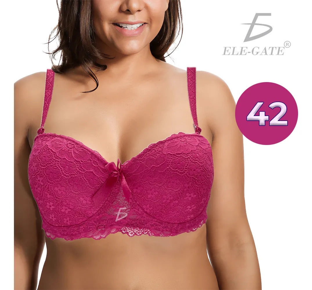 Brasier Con Encaje De Flores Copa Completa Salmón M