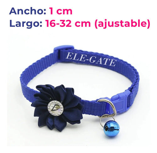 Collar Ajustable Con Flor Y Cascabel Para Perro Y Gato Azul