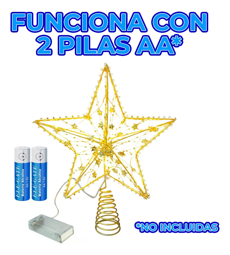 Punta De Árbol En Forma De Estrella Con Luces Led Cálidas