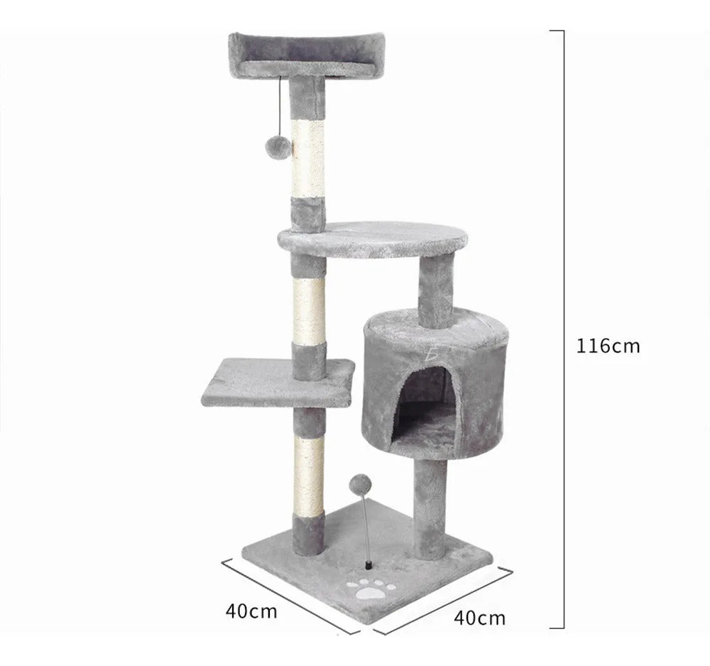 Torre Rascador Para Gato De 1.10 M Con 4 Niveles Y Casita