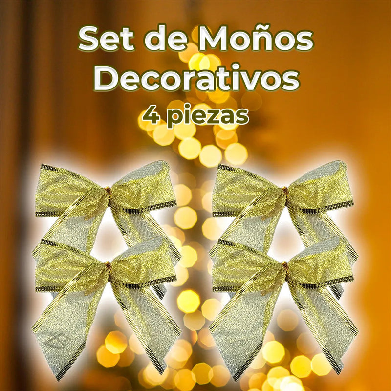Paquete de 4 moños de Navidad transparente con acabado