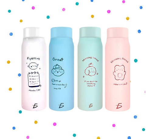 Botella De Agua Kawaii Esmerilada De 500 Ml De Acero