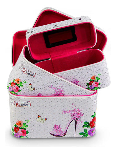 Cosmetiquera Neceser Estampado Kit De 3 Pzas Viaje Estuche