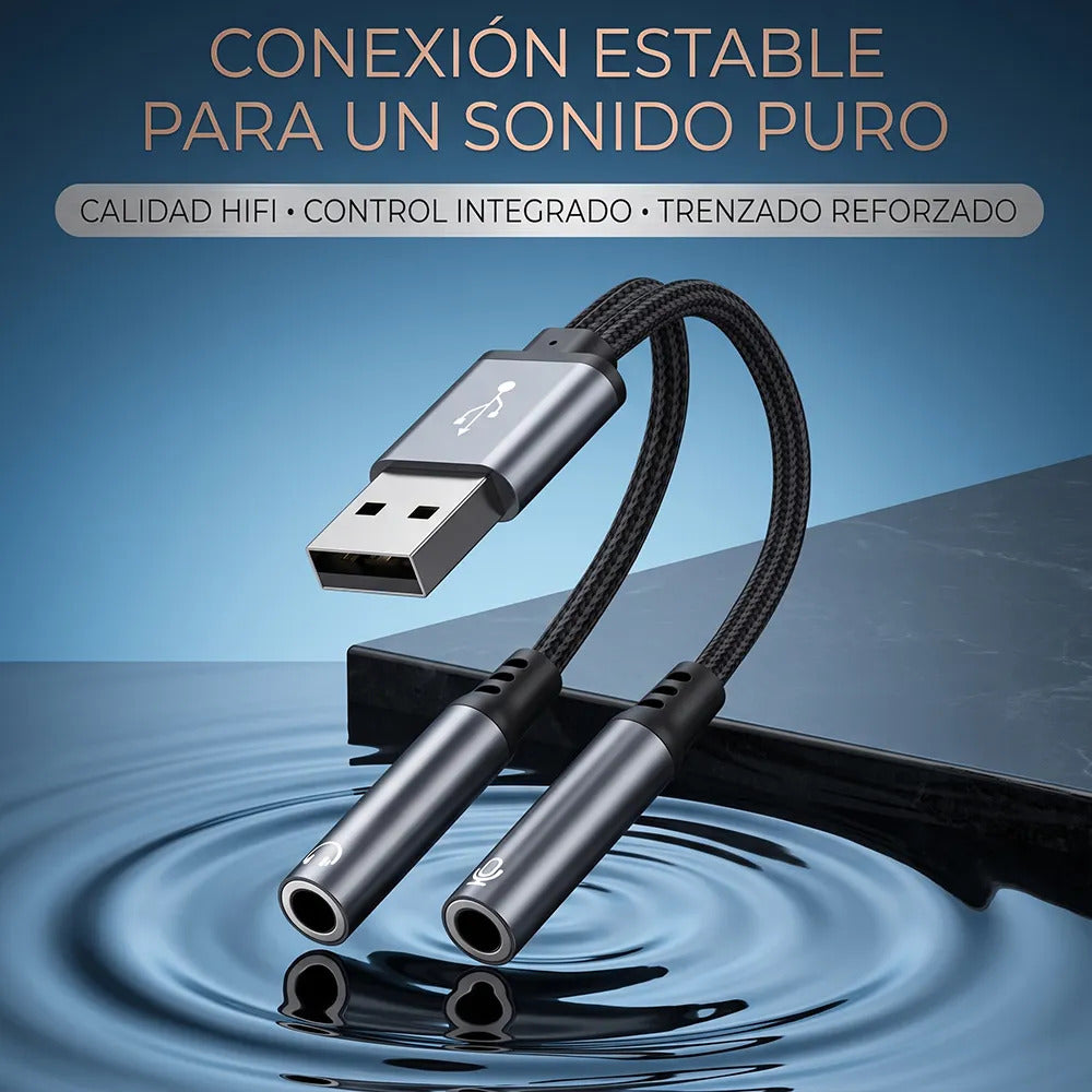 Cable Adaptador De Audio Usb-a A Doble 3.5mm Para