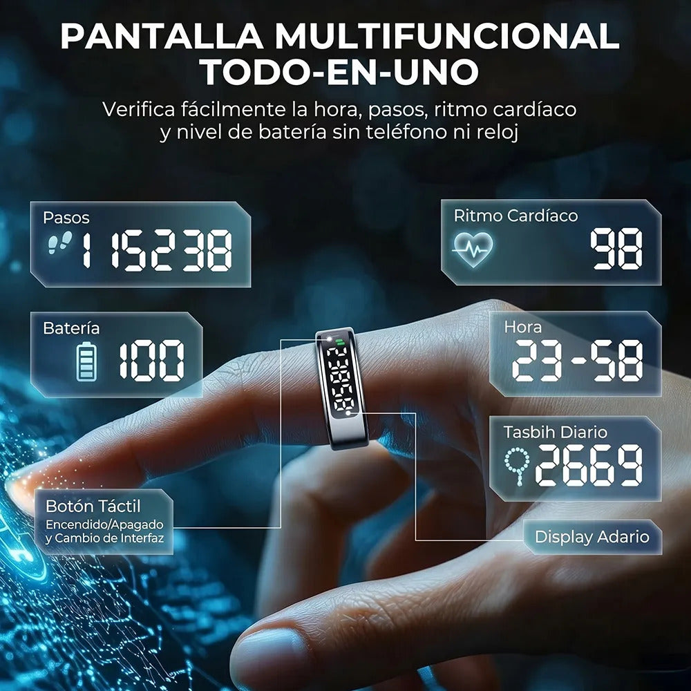 Anillo inteligente 5ATM con pantalla y SPO2 negro talla 12