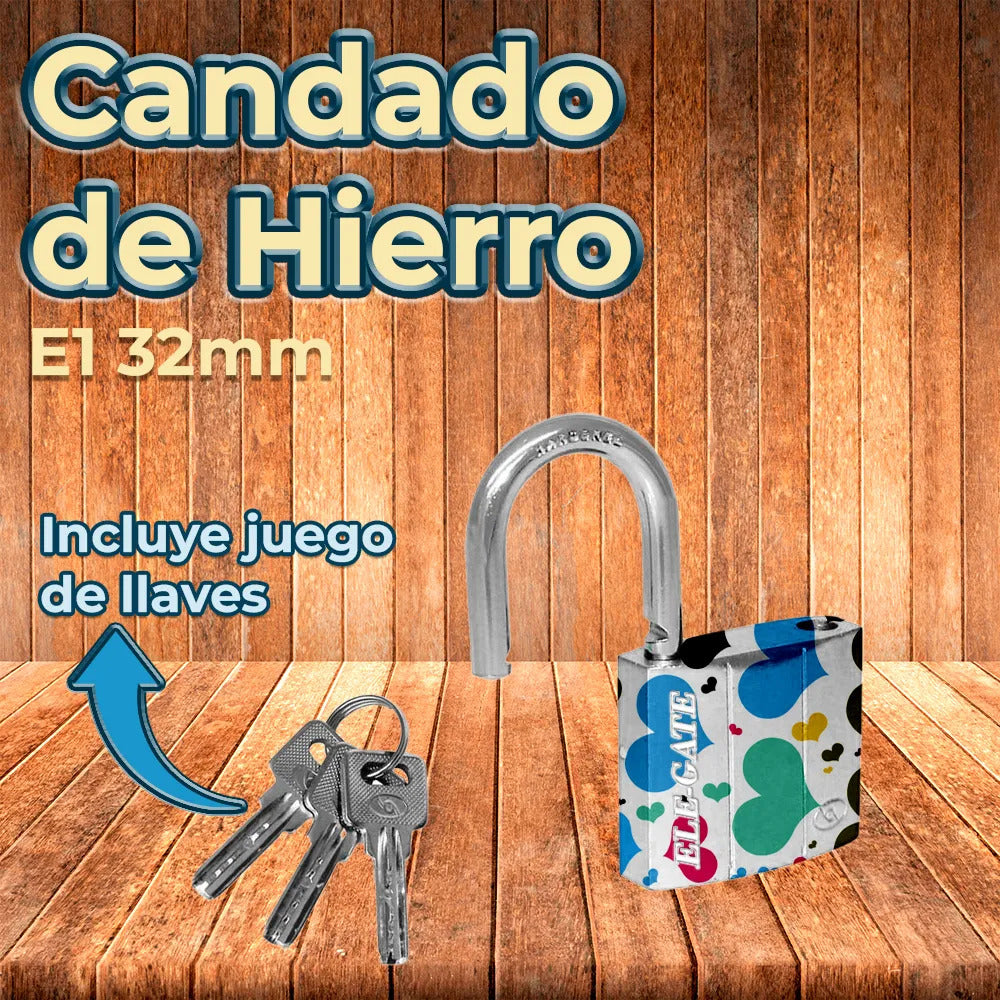 Candado de hierro de 32mm blanco con estampado de corazones