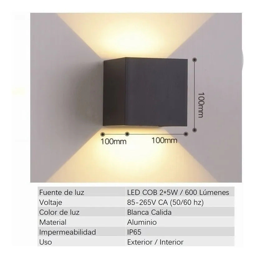 Lampara arbotante LED 7W luz blanco cálido pared interior