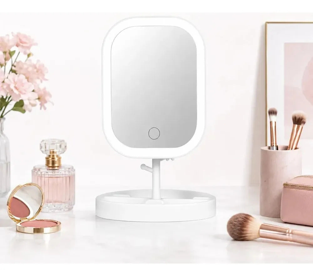 Espejo Led De Mesa Para Maquillaje Con 3 Tonos Y Base
