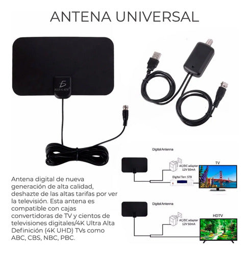 Antena De Tv Digital Hd 1080p Receptor De Señal De Alta