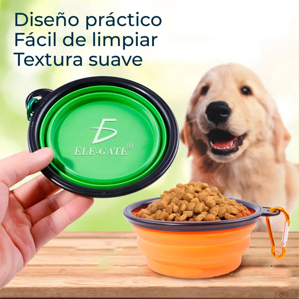 Tazón Plegable Portátil De Silicona 350ml Con Mosquetones Verde