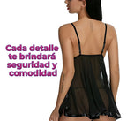 Baby doll coquete con encaje y transparencia - M