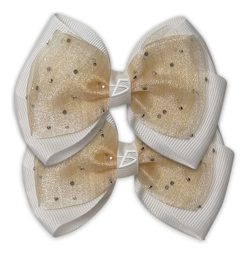 Par De Moños Con Broche Dobles Con Encaje Trasparente