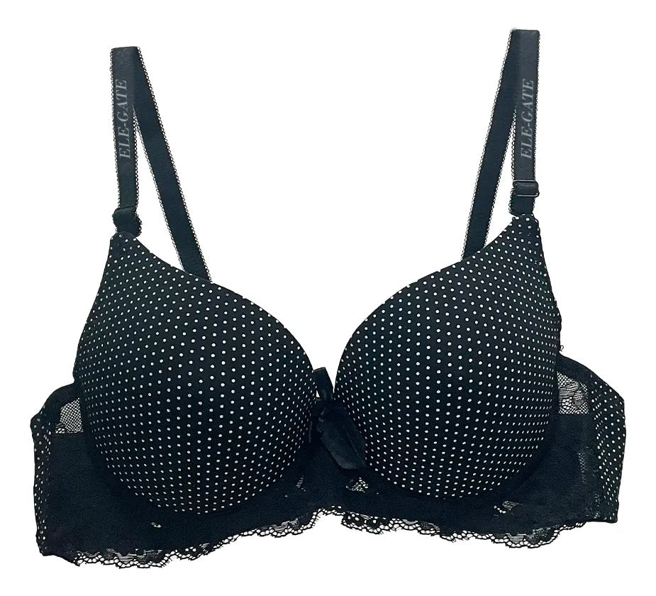 Brasier con diseño de puntos con espalda de encaje negro M