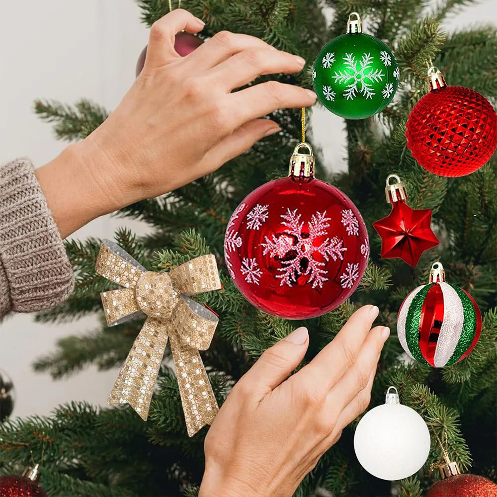 Set 44 Esferas Navideñas Plásticas Rojo Verde Y Blanco