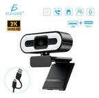 Cámara web 2K ultra HD tipo c+usb con luz de relleno