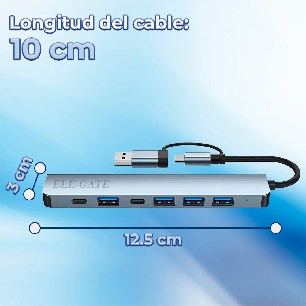 Estación Con 7 Puertos 2usb C Hub 1 Usb 3.0 3 Usb 2 Y 1 Usb