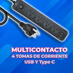 Multicontacto De Alimentación Universal Con 4 Clavijas Y 3