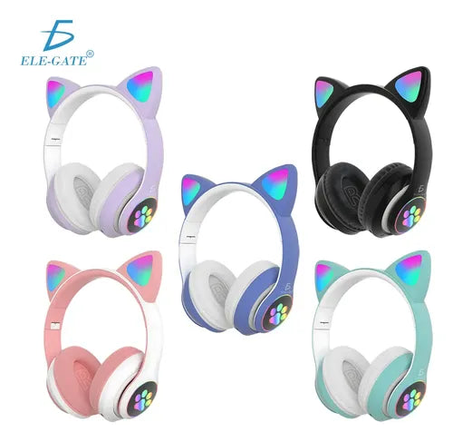 Diadema Gato Bluetooth Auriculares Colorido Led Luminoso Verde