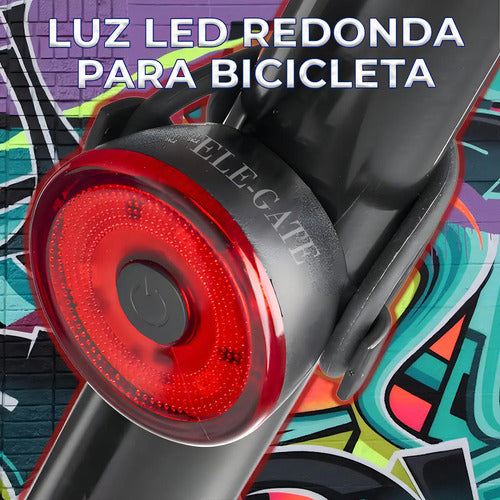 Luz Led Bicicleta Redonda Seguridad Trasera Usb Recargable Ipx65 Tamaño Universal Resistente Al Agua Color Negro Ele-gate