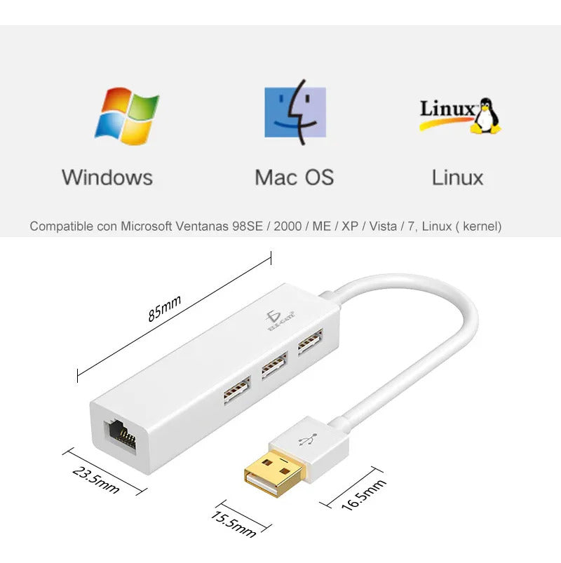 Hub 2.0 Usb Rj45 Rapido Ethernet Compatible Con Mac Pc 10