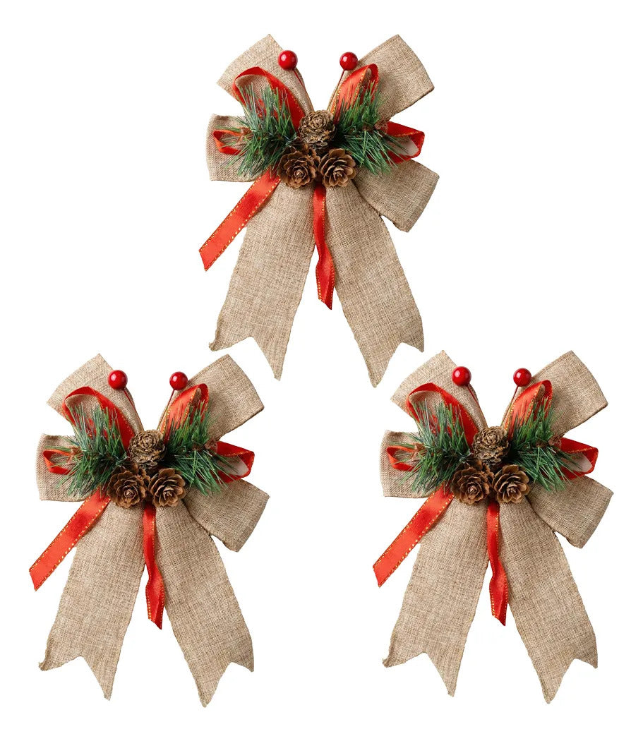 Paquete De 3 Moños De Navidad Con Mini Bouquet De Garapiña